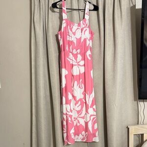 Pink and White Floral Midi Dress